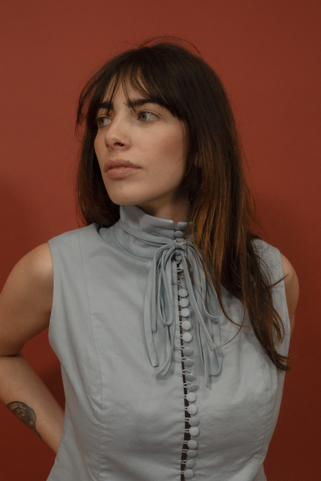 Tie-Neck Shirt - Cotton